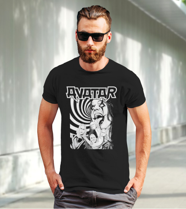 Avatar Band Graphic With Swirling Tongue Faces T-Shirt