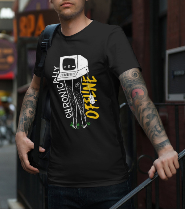 Chronically Offline Computer Head With Cable Legs T-Shirt