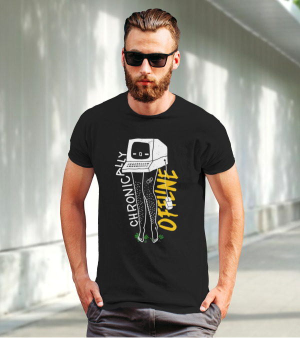 Chronically Offline Computer Head With Cable Legs T-Shirt