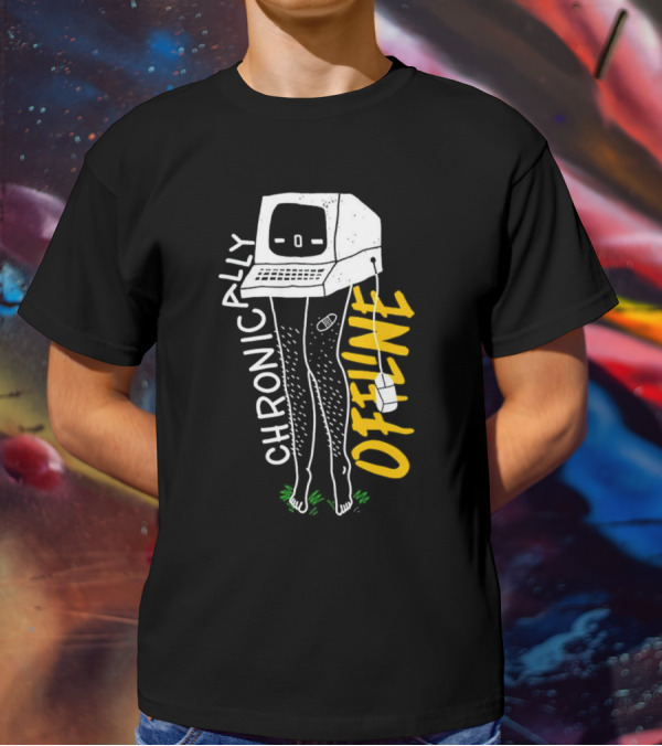 Chronically Offline Computer Head With Cable Legs T-Shirt