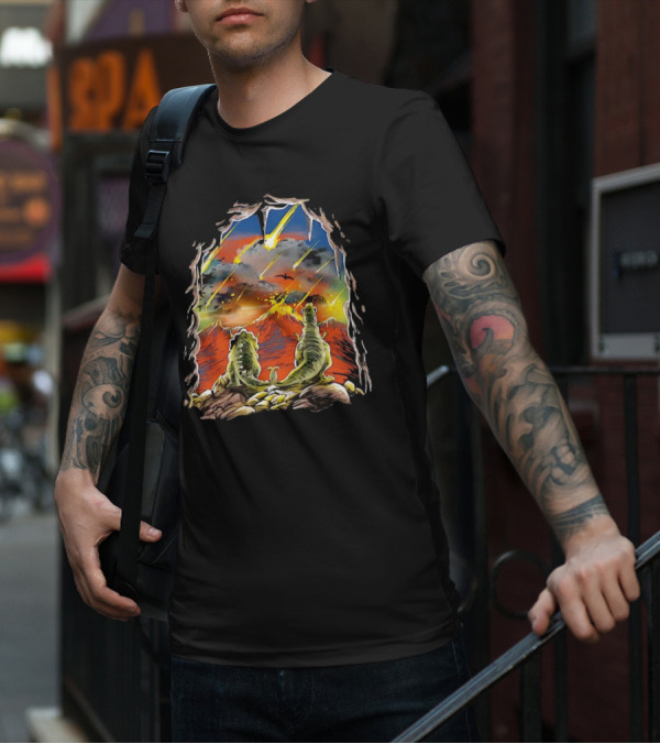 Dinosaur Project Extinction Meteor Apocalypse Volcanic Eruption Scene T-Shirt