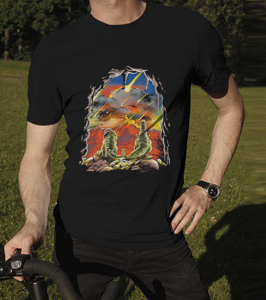 Dinosaur Project Extinction Meteor Apocalypse Volcanic Eruption Scene T-Shirt