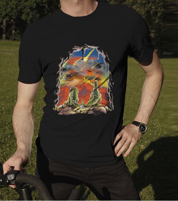 Dinosaur Project Extinction Meteor Apocalypse Volcanic Eruption Scene T-Shirt