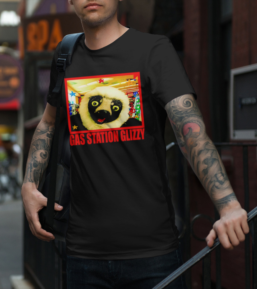 Gas Station Glizzy Funny Lemur Cartoon Inside Store T-Shirt