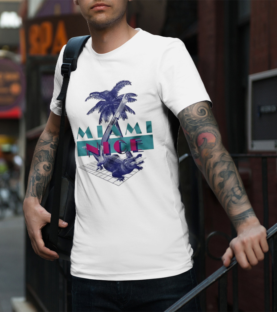 Miami Nice Gator Palm Tree Neon Vibes T-Shirt