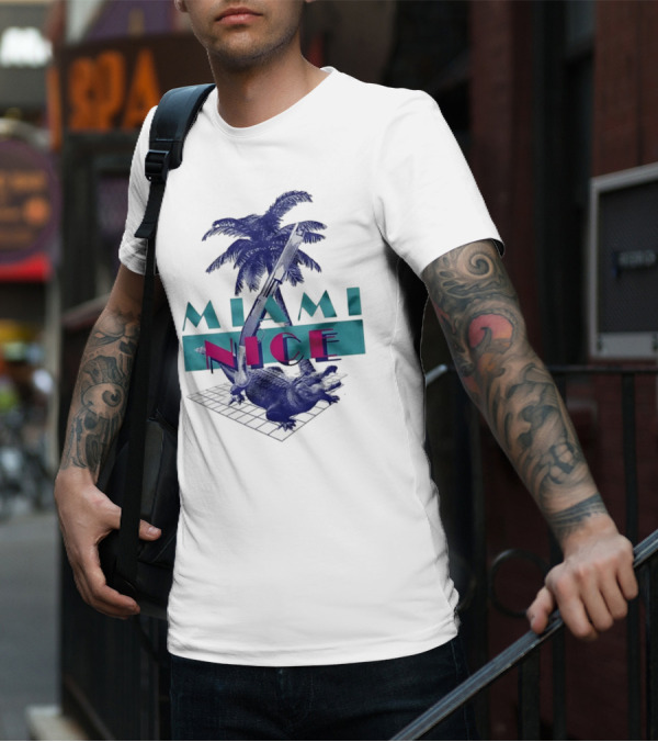 Miami Nice Gator Palm Tree Neon Vibes T-Shirt