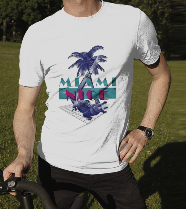 Miami Nice Gator Palm Tree Neon Vibes T-Shirt