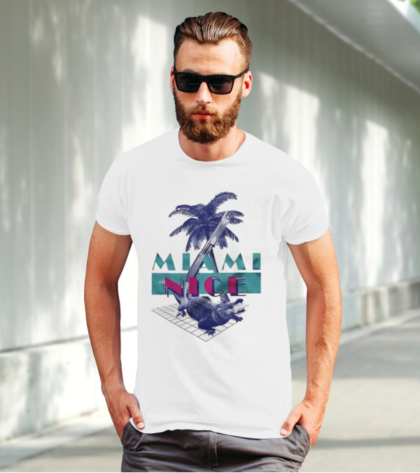 Miami Nice Gator Palm Tree Neon Vibes T-Shirt