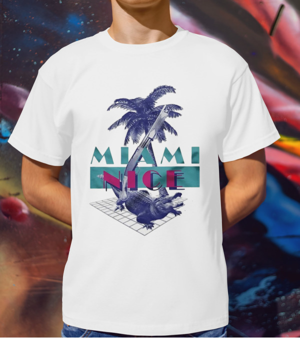 Miami Nice Gator Palm Tree Neon Vibes T-Shirt