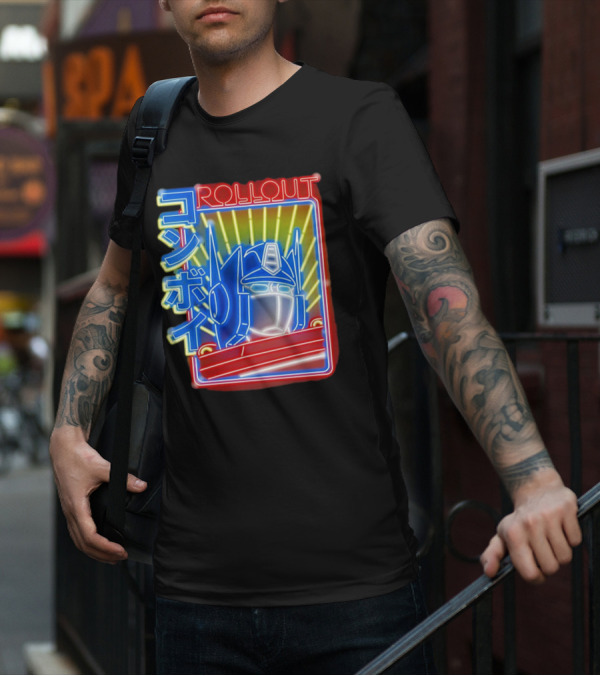 Rollout Neon Prime Robot Head With Japanese Characters T-Shirt