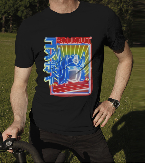 Rollout Neon Prime Robot Head With Japanese Characters T-Shirt