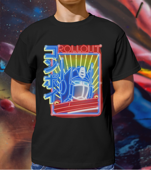 Rollout Neon Prime Robot Head With Japanese Characters T-Shirt