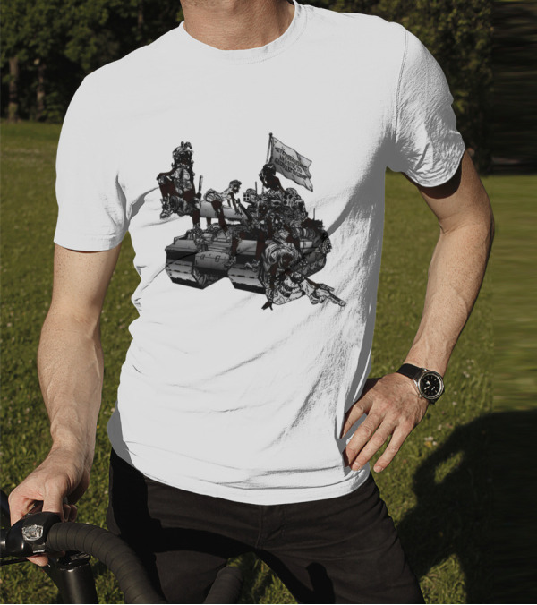 Gods Battalion Cloud White Ebony Battalion Tank With Warriors And Flag T-Shirt