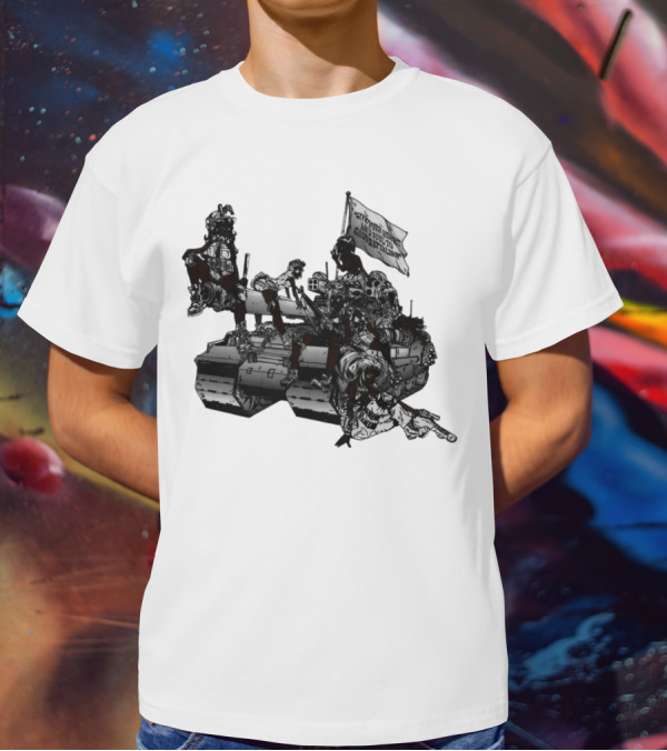 Gods Battalion Cloud White Ebony Battalion Tank With Warriors And Flag T-Shirt
