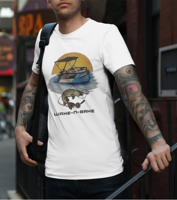 Wake N Bake Fishing Boat Sunrise Catch T-Shirt
