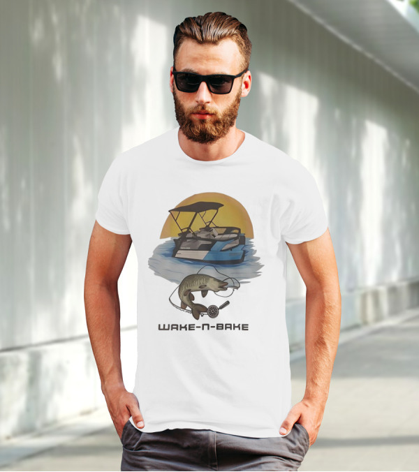 Wake N Bake Fishing Boat Sunrise Catch T-Shirt