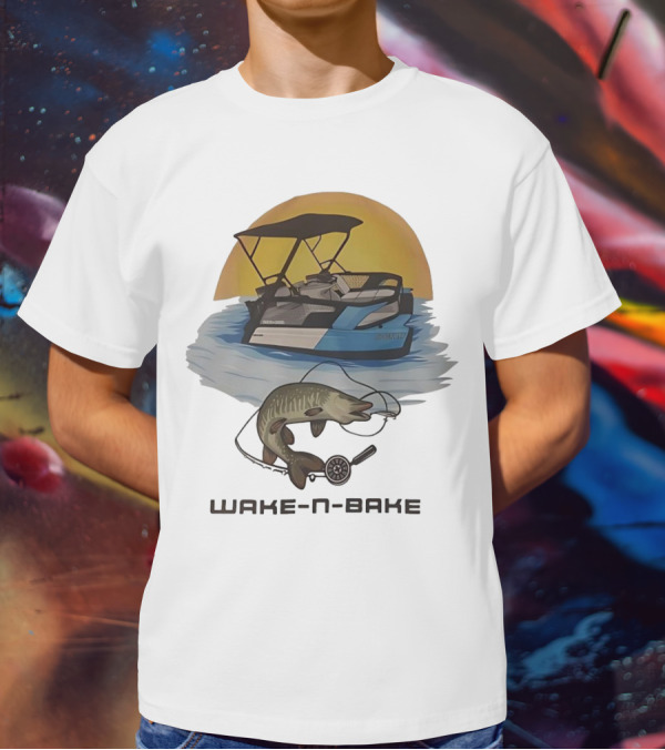 Wake N Bake Fishing Boat Sunrise Catch T-Shirt