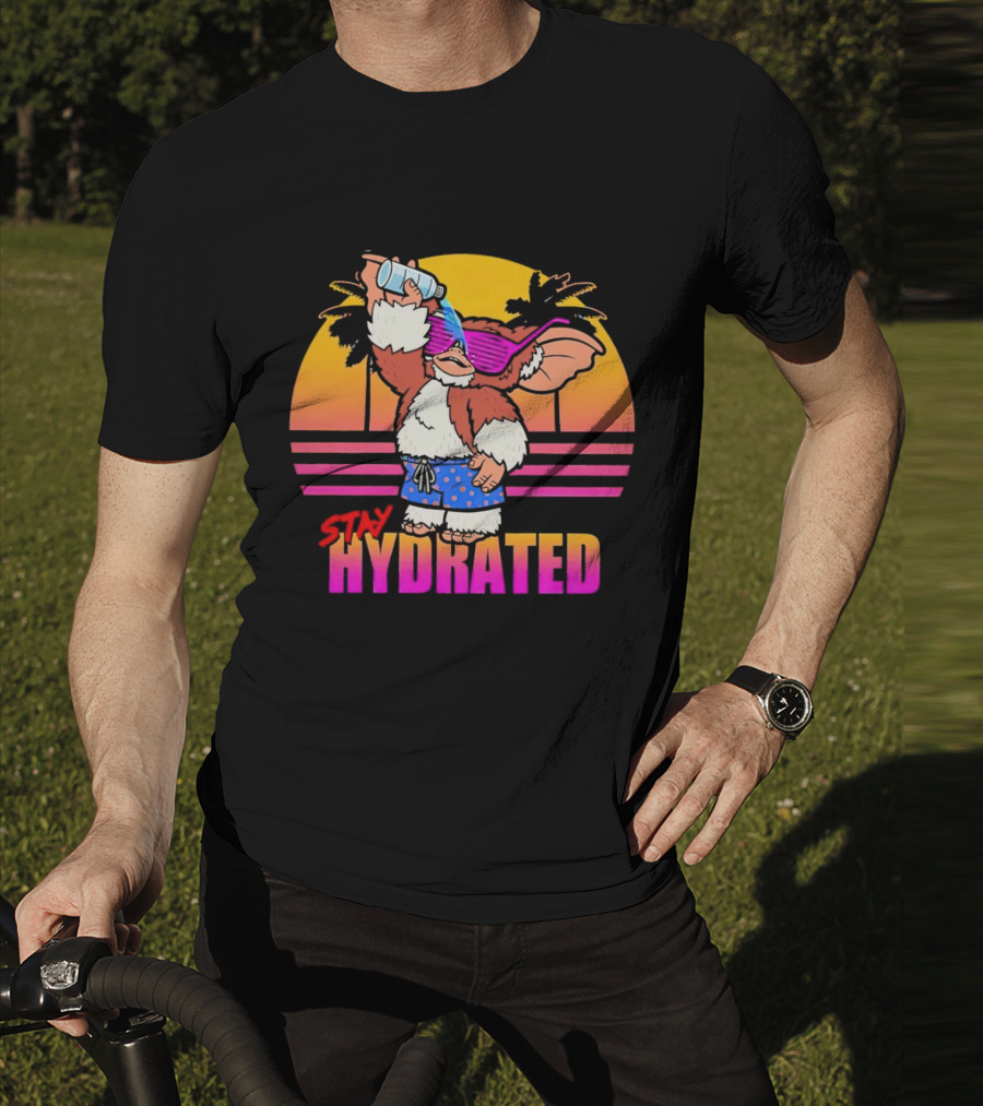 Stay Hydrated Gizmo Summer Beach Vibes With Sunset And Palm Trees T-Shirt