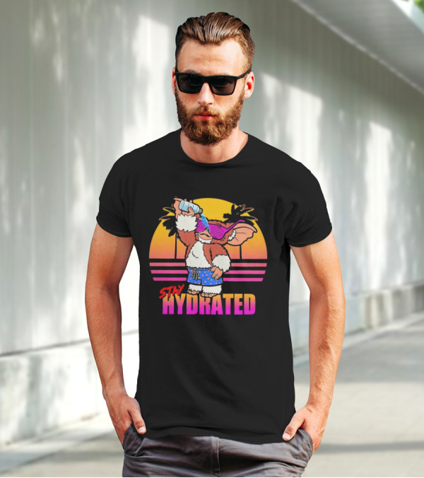 Stay Hydrated Gizmo Summer Beach Vibes With Sunset And Palm Trees T-Shirt