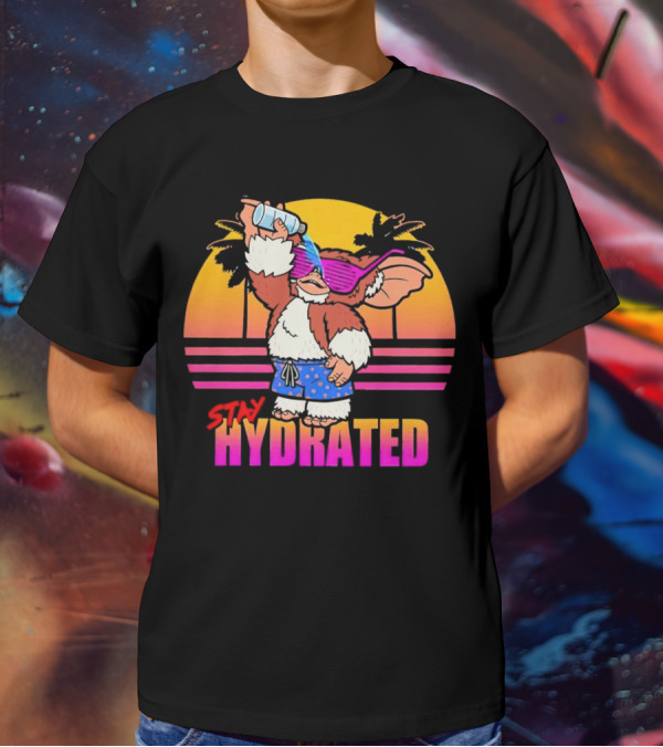Stay Hydrated Gizmo Summer Beach Vibes With Sunset And Palm Trees T-Shirt