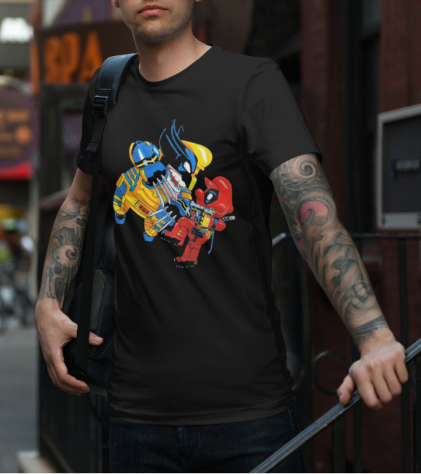 Wario And Mario As Wolverine And Deadpool Face-Off In Colorful Crossover T-Shirt