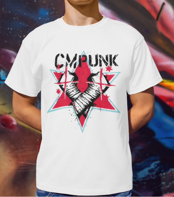 CM Punk Clobber McIntyre Logo Stars Fist Red Blue T-Shirt