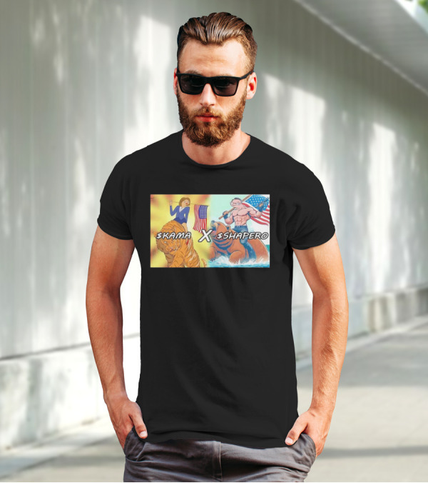 Kama X Shapero USA Cartoon Tiger Bear Flag Showdown T-Shirt