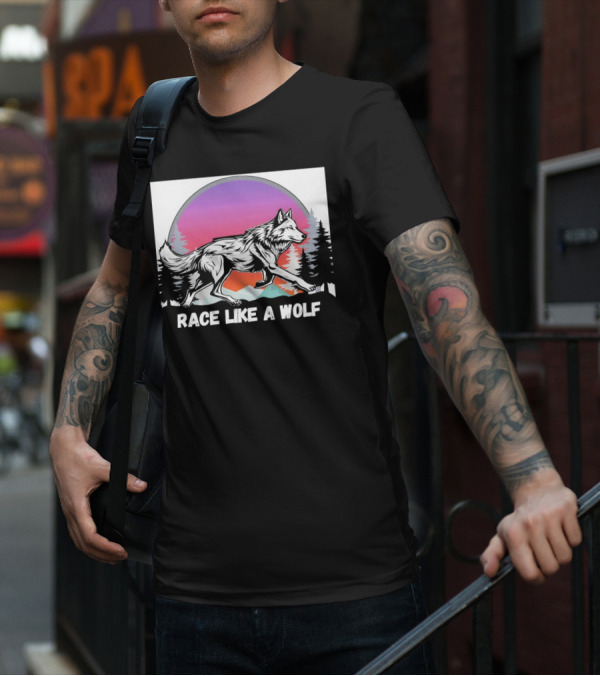 Race Like A Wolf Running Through Forest Silhouette At Sunset T-Shirt