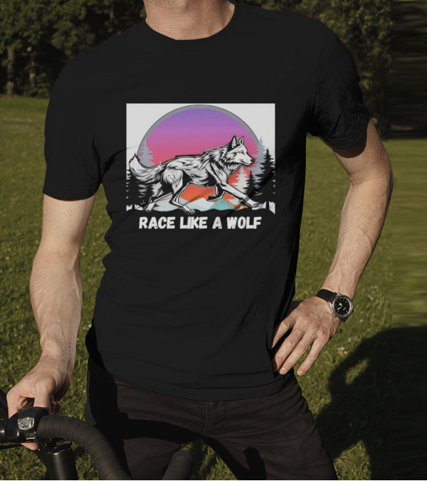 Race Like A Wolf Running Through Forest Silhouette At Sunset T-Shirt