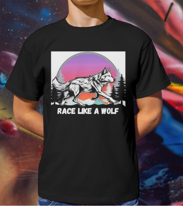 Race Like A Wolf Running Through Forest Silhouette At Sunset T-Shirt