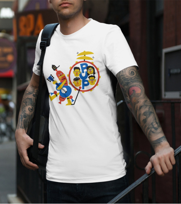 Band Of Wiener Pup Drum Faces And Guitar Character T-Shirt