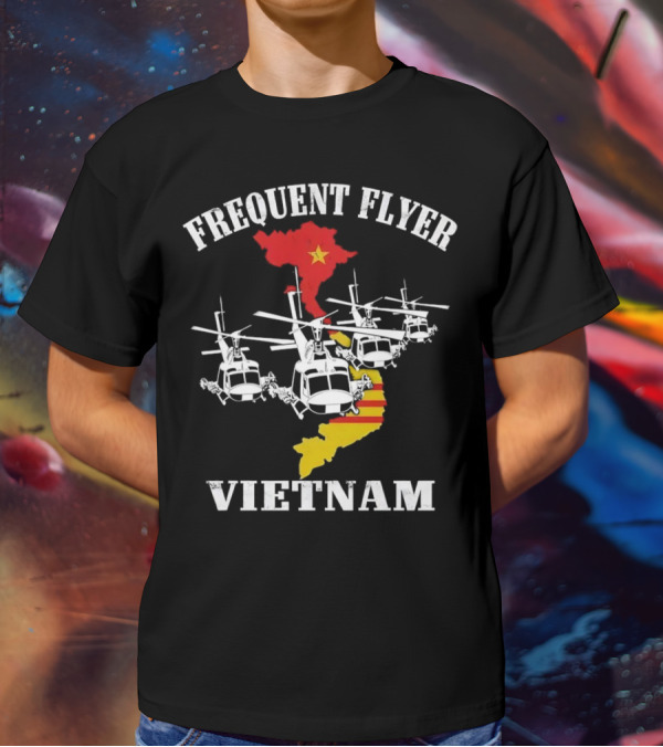 Frequent Flyer Helicopter Vietnam Map With Star And Stripes T-Shirt