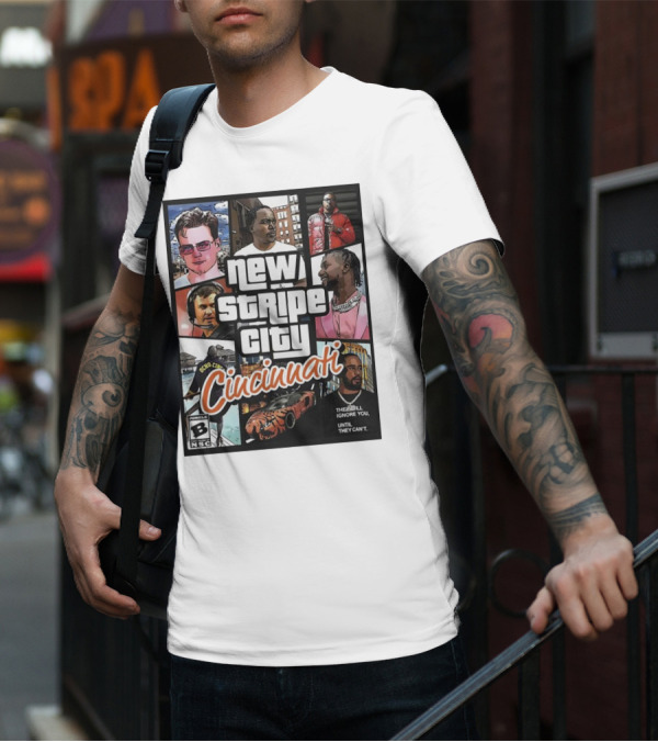 New Stripe City Cincinnati Icons Comic Style NFL T-Shirt