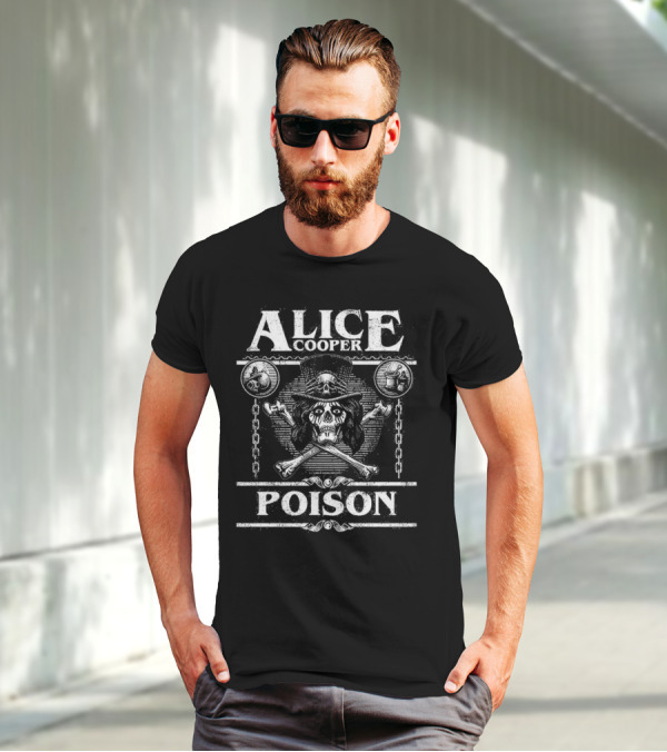 Alice Cooper Skull Chains Poison Crossbones Hat T-Shirt
