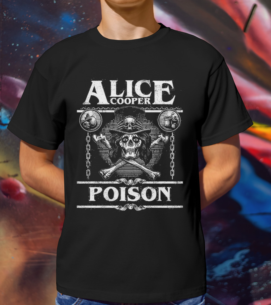 Alice Cooper Skull Chains Poison Crossbones Hat T-Shirt