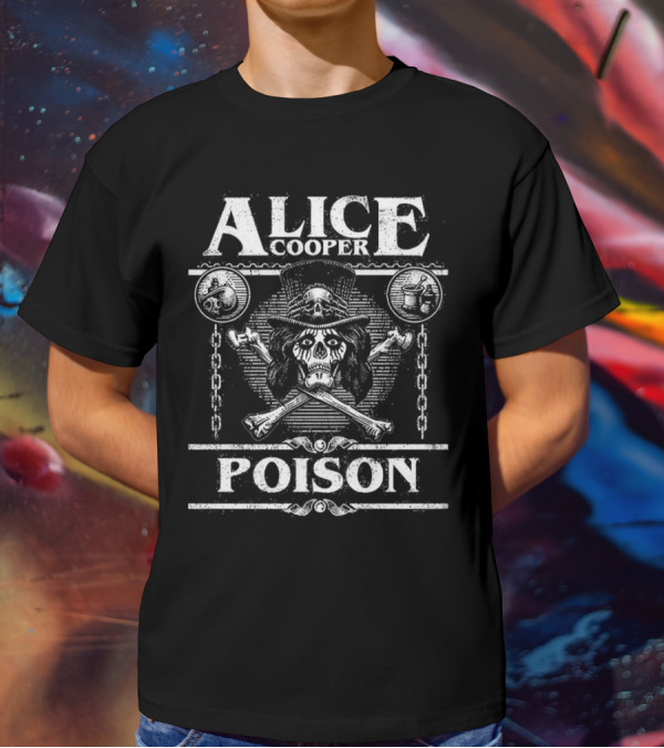 Alice Cooper Skull Chains Poison Crossbones Hat T-Shirt