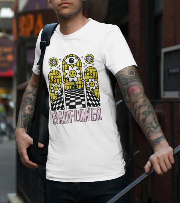 Badflower Eyeball Wall Happy Flowers Stained Glass T-Shirt