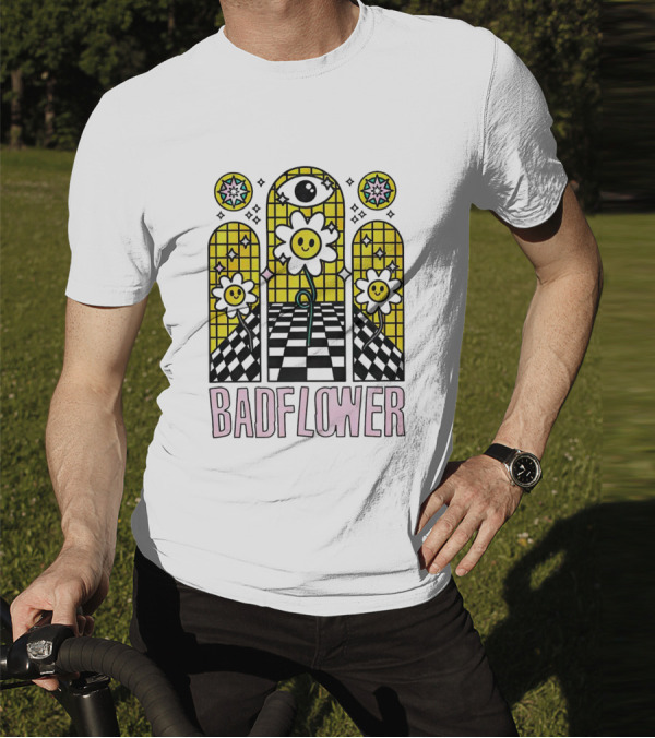 Badflower Eyeball Wall Happy Flowers Stained Glass T-Shirt
