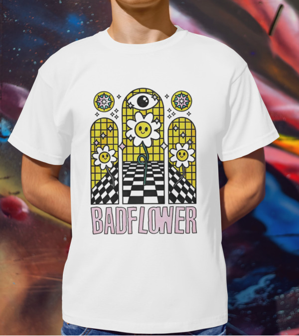 Badflower Eyeball Wall Happy Flowers Stained Glass T-Shirt