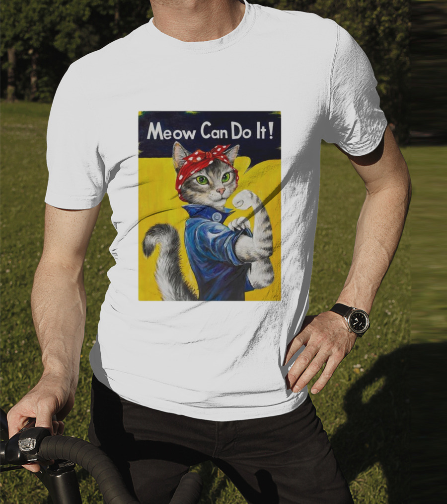 Meow Can Do It Rosie The Riveter Cat Red Bandana T-Shirt