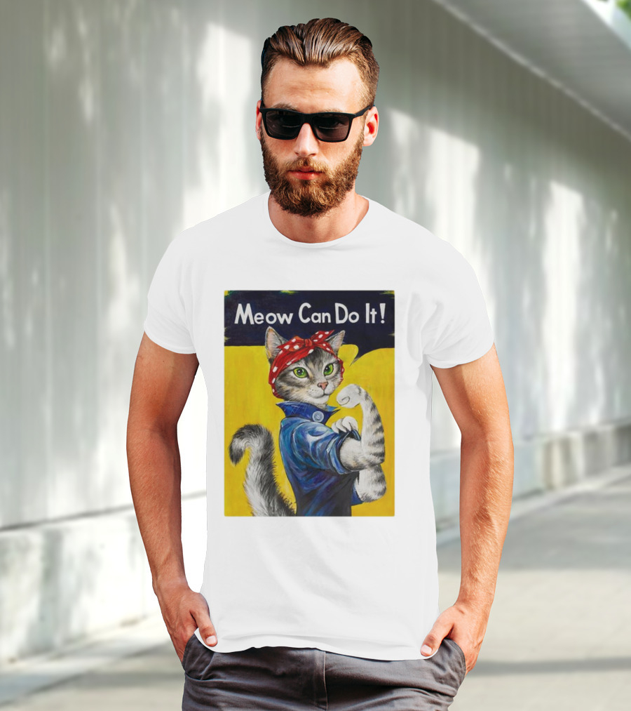 Meow Can Do It Rosie The Riveter Cat Red Bandana T-Shirt