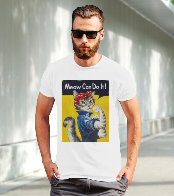 Meow Can Do It Rosie The Riveter Cat Red Bandana T-Shirt