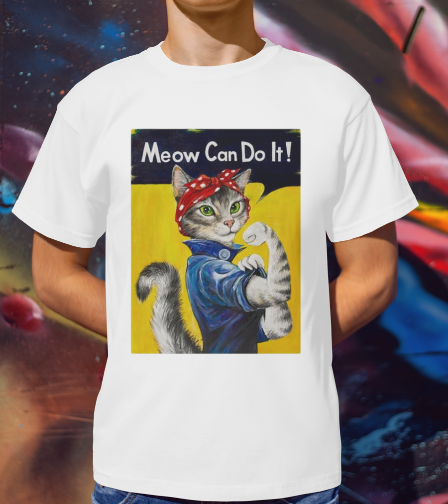 Meow Can Do It Rosie The Riveter Cat Red Bandana T-Shirt