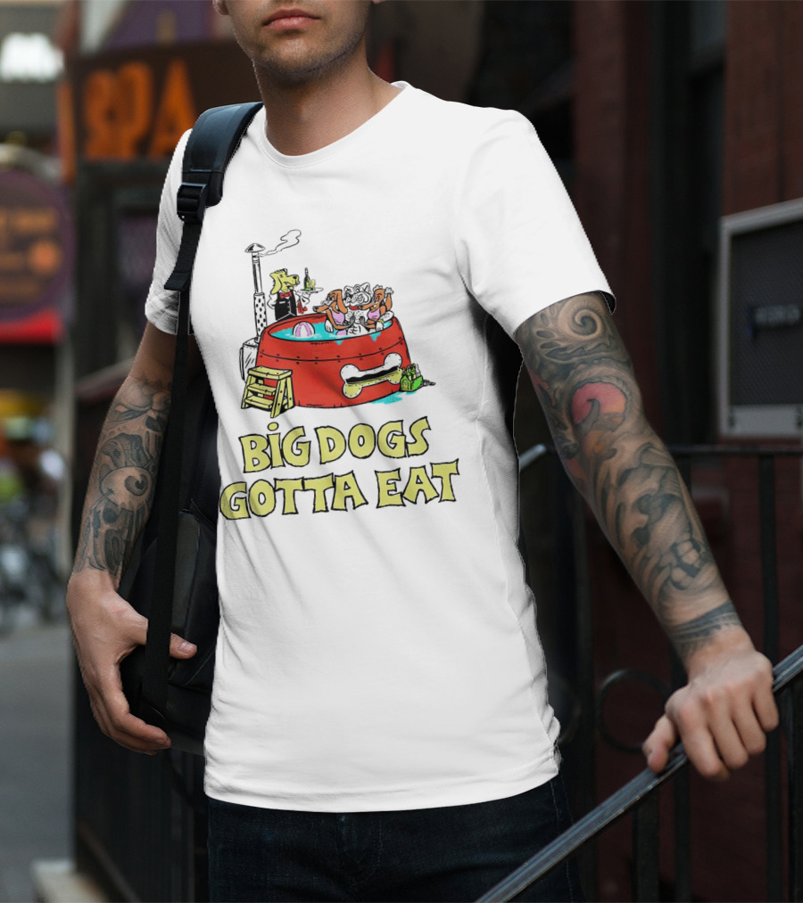 Big Dogs Gotta Eat Pool Party Fun In Dog Bone Hot Tub T-Shirt