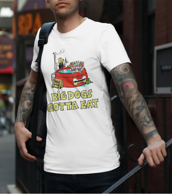 Big Dogs Gotta Eat Pool Party Fun In Dog Bone Hot Tub T-Shirt