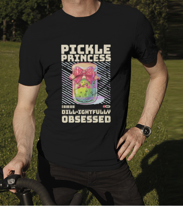 Pickle Princess Dill-ightfully Obsessed Retro Cute Jar With Bow And Barcode Eat T-Shirt