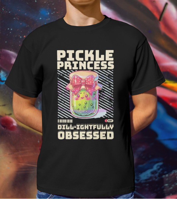 Pickle Princess Dill-ightfully Obsessed Retro Cute Jar With Bow And Barcode Eat T-Shirt