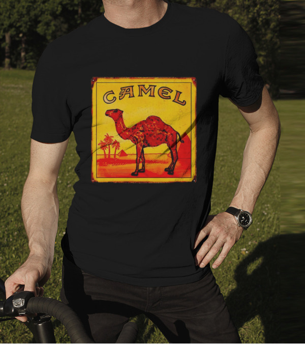 Vintage Camel Cigarettes Logo Yellow Square With Red Camel And Pyramids T-Shirt