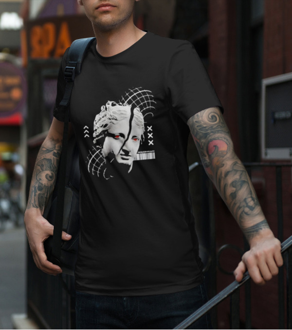 Packgod Formal Distorted Classical Art With Red Eyes And Barcode T-Shirt