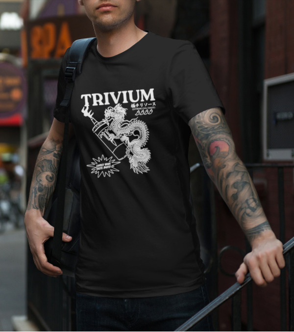 TRIVIUM Extreme Chili Sauce Shred Your Taste Buds Dragon Bottle T-Shirt